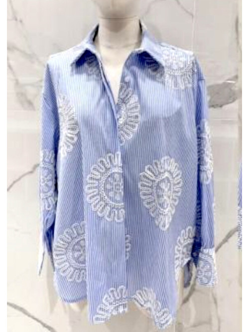 Chemise XXL rayures manches longues avec broderies