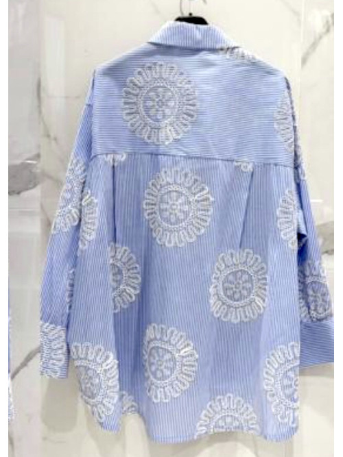 Chemise XXL rayures manches longues avec broderies