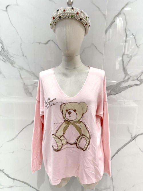 Pull fin col V manches longues motif BEAR