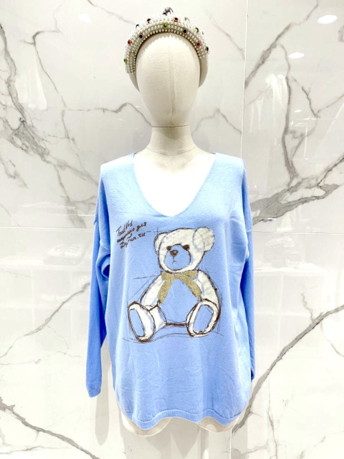 Pull fin col V manches longues motif BEAR