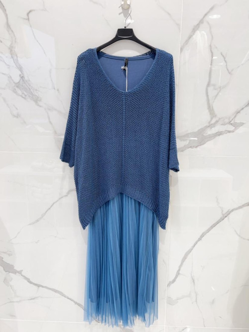 Robe longue doublée en tulle plissé Carla Giannini