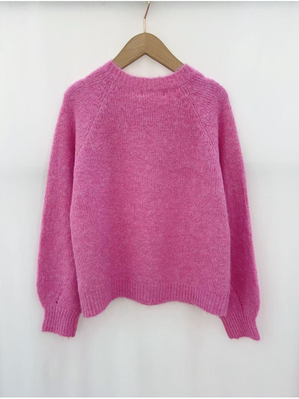 Pull col rond manches longues avec cœurs rouge en crochet