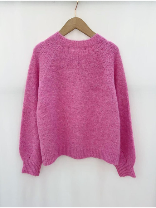 Pull col rond manches longues avec cœurs rouge en crochet