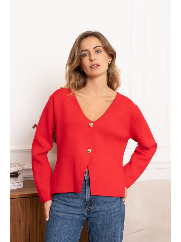 Veste gilet col V manches longues boutons dorés
