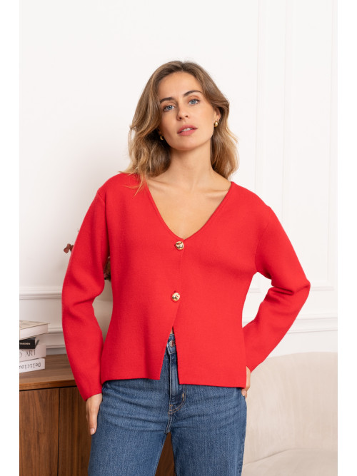 Veste gilet col V manches longues boutons dorés