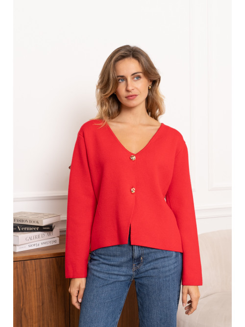 Veste gilet col V manches longues boutons dorés