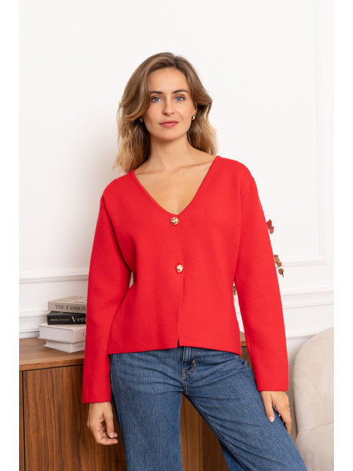 Veste gilet col V manches longues boutons dorés