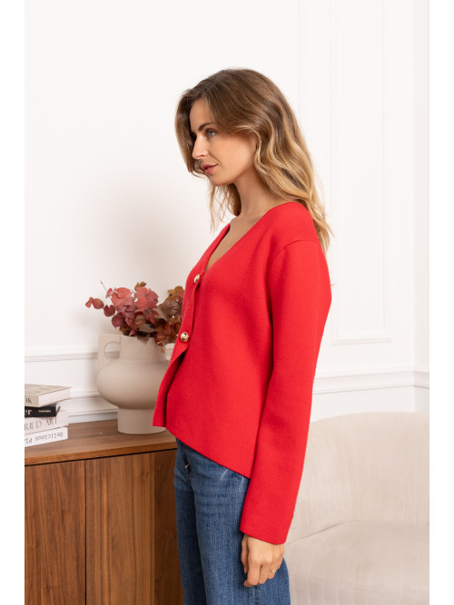 Veste gilet col V manches longues boutons dorés
