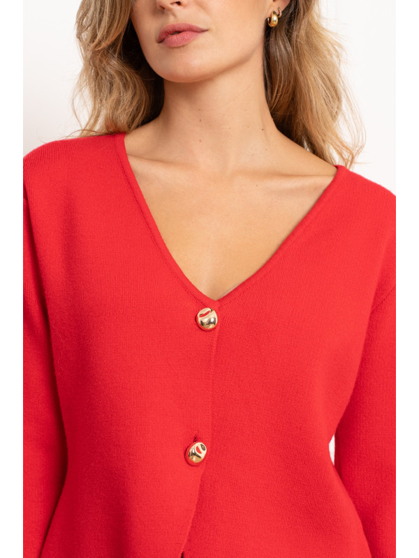 Veste gilet col V manches longues boutons dorés
