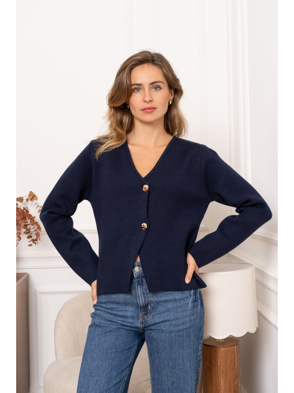 Veste gilet col V manches longues boutons dorés
