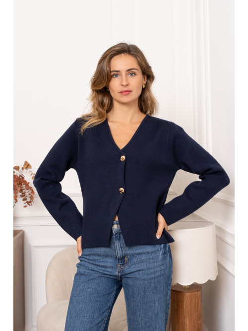 Veste gilet col V manches longues boutons dorés