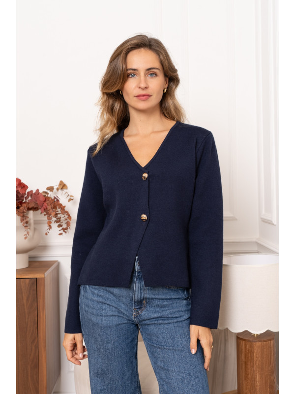 Veste gilet col V manches longues boutons dorés