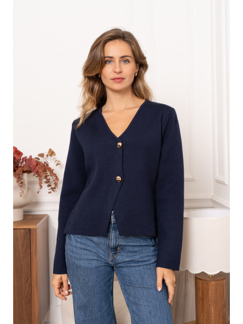 Veste gilet col V manches longues boutons dorés