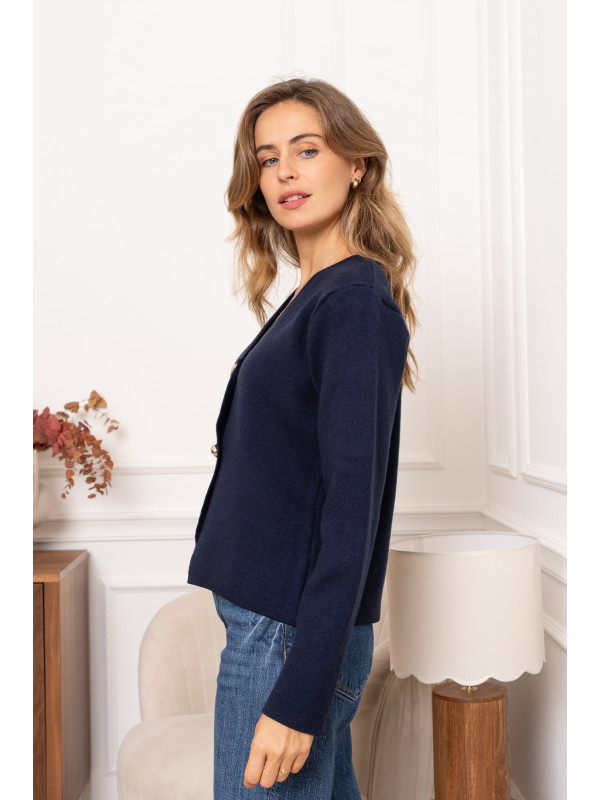 Veste gilet col V manches longues boutons dorés