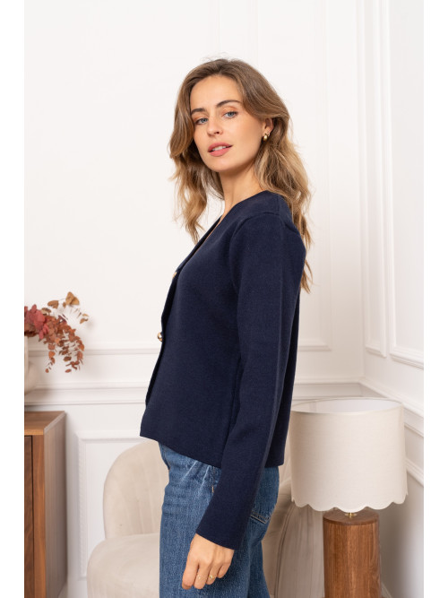 Veste gilet col V manches longues boutons dorés