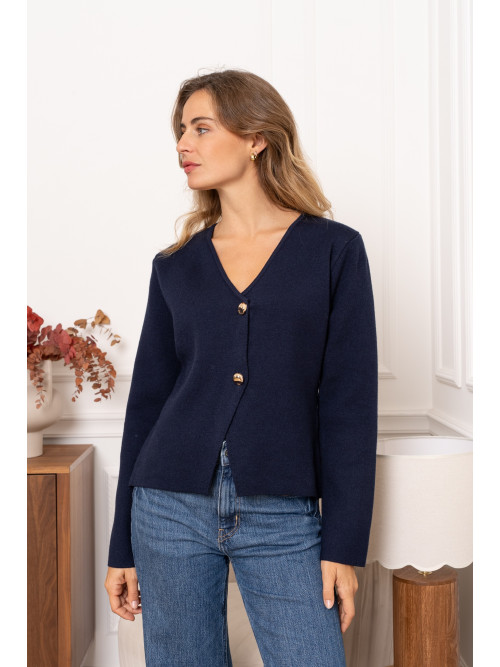 Veste gilet col V manches longues boutons dorés