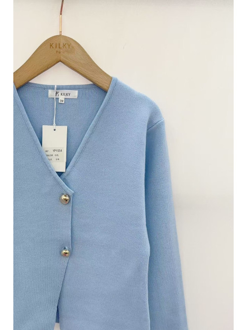 Veste gilet col V manches longues boutons dorés