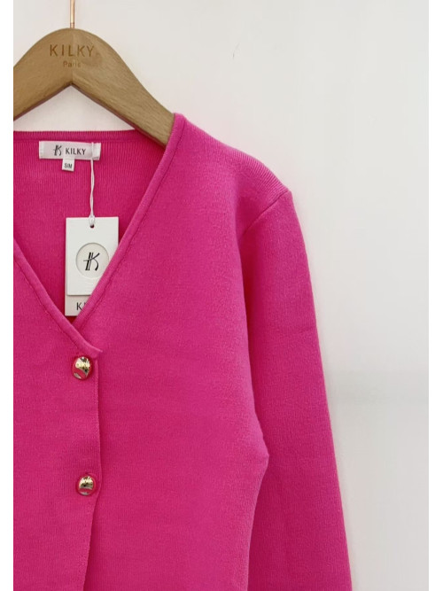 Veste gilet col V manches longues boutons dorés