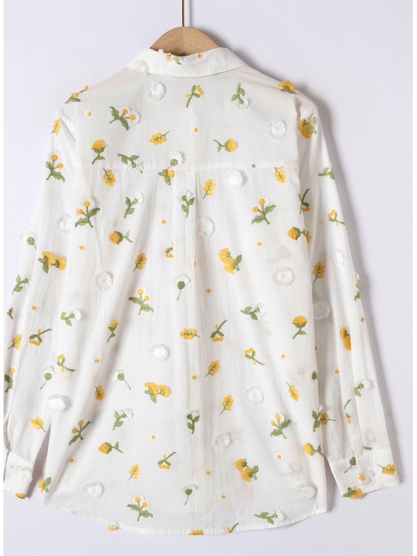 Chemise fleurs brodées et reliefées manches longues