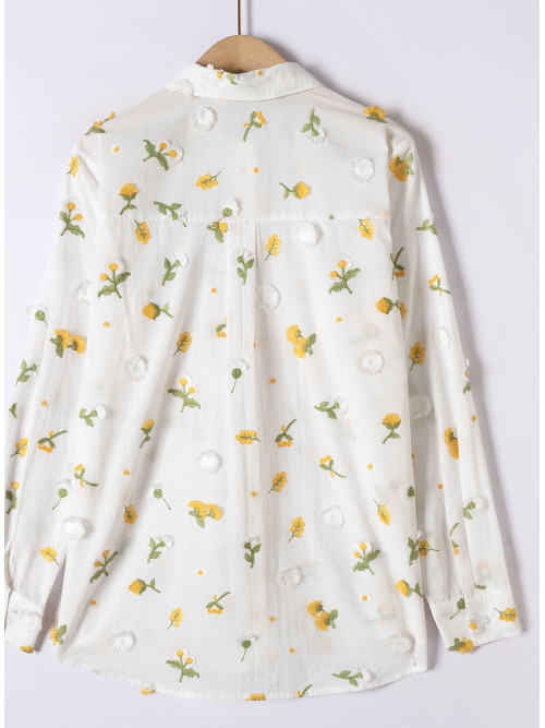 Chemise fleurs brodées et reliefées manches longues