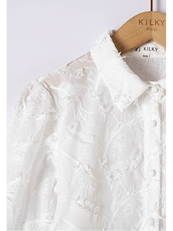Chemise brodée plumes en relief manches longues