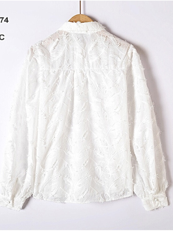 Chemise brodée plumes en relief manches longues