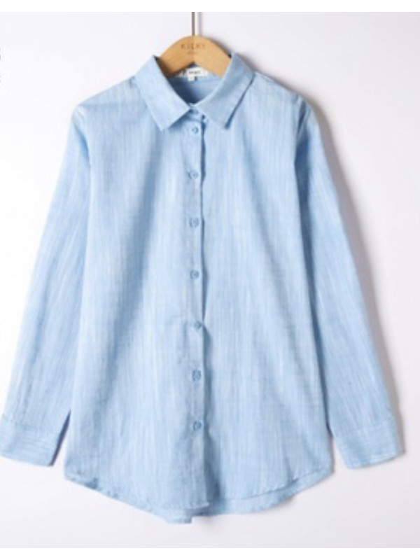 Chemise unie en coton aspect lin manches longues