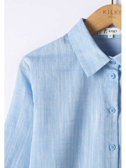 Chemise unie en coton aspect lin manches longues