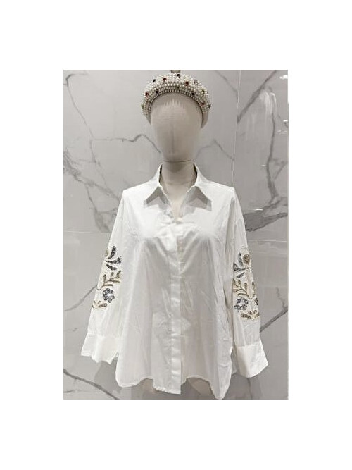 Chemise XXL manches longues avec broderies et sequins
