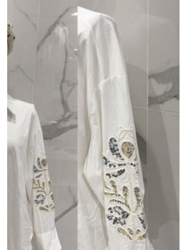 Chemise XXL manches longues avec broderies et sequins