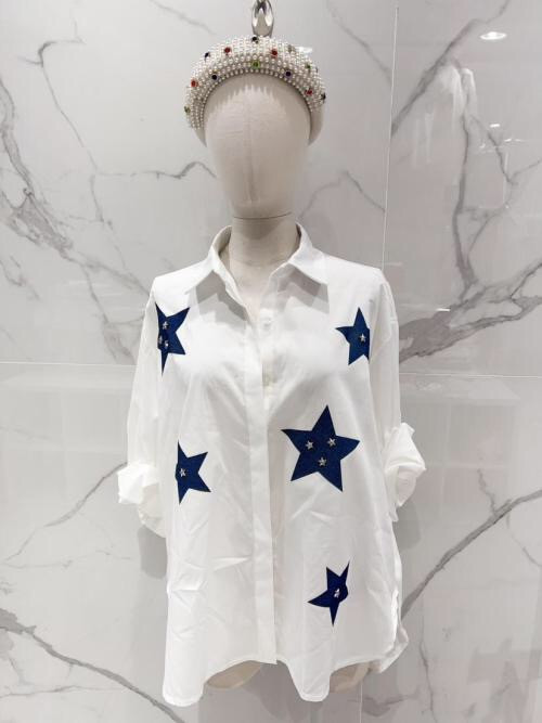 Chemise XXL manches longues avec patch jean en étoiles