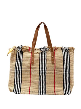 Sac cabas rayé et frangé -...