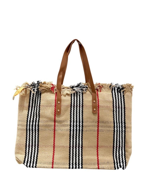 Sac cabas rayé et frangé