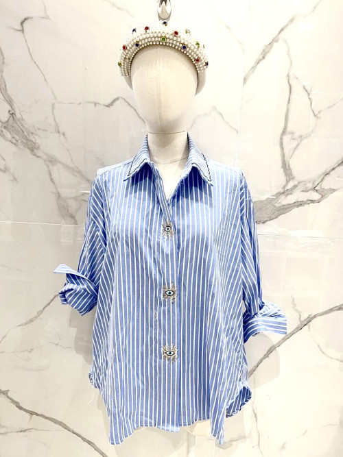 Chemise oversized rayée avec œil brodé et sequins