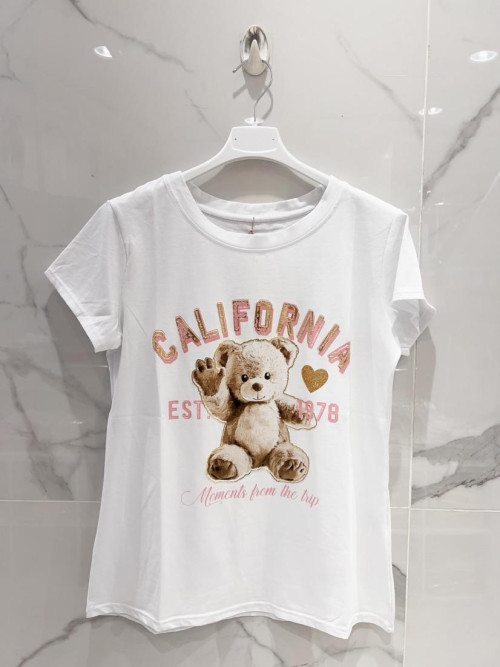 T-shirt ourson "California" col rond manches courtes