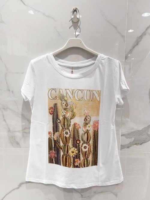T-shirt imprimé cactus Cancun col rond manches courtes
