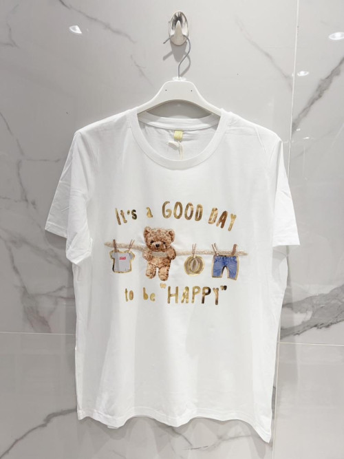 T-shirt imprimé reliefé ourson sur fil à linge manches courtes