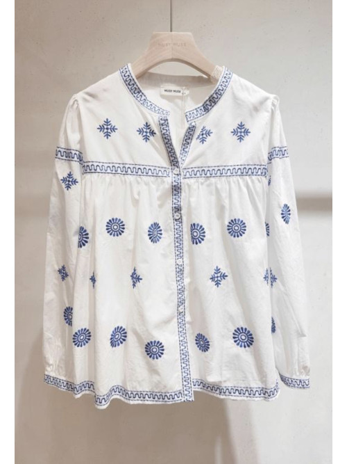 Chemise manches longues col rond broderie éthnique