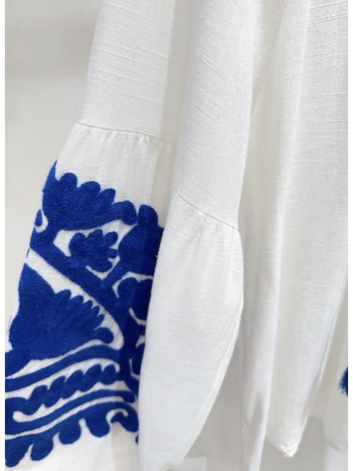 Chemise manches longues col tunisien broderie ethnique
