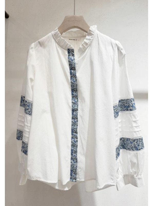 Chemise col bouillonné insert tissu Liberty
