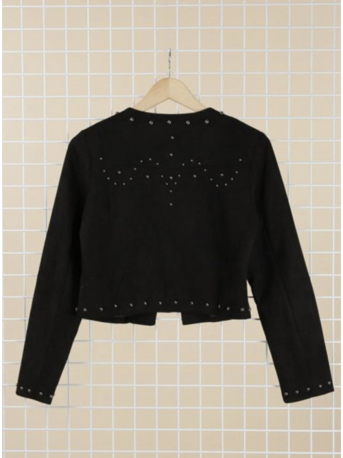 Veste cropped sans col cloutée devant et dos