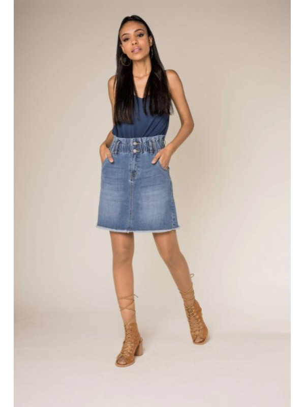 Jupe droite courte en jean stretch