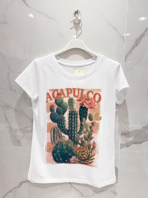 T-shirt imprimé cactus Acapulco col rond manches courtes