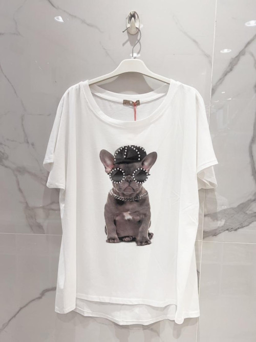 T-shirt oversized col rond manches courtes "chien casquette"
