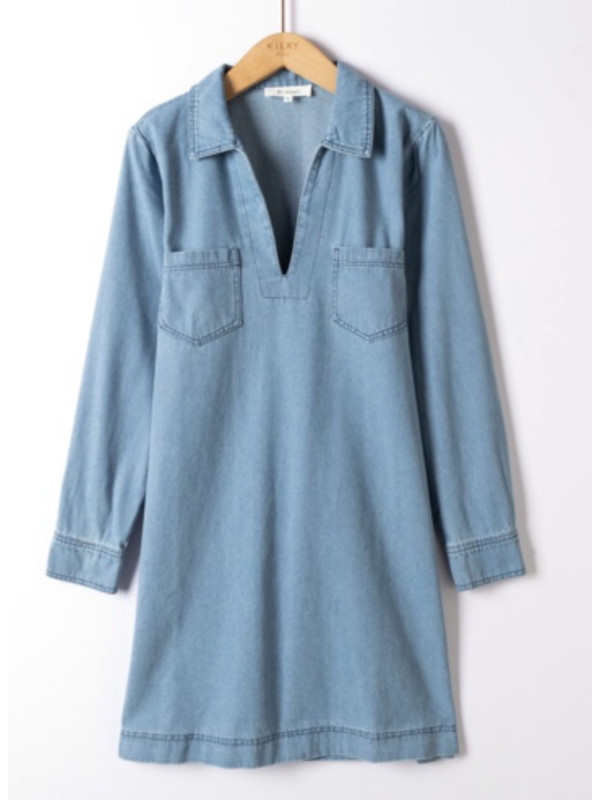 Robe courte en jean manches longues