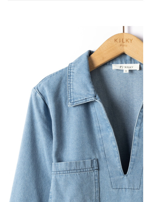 Robe courte en jean manches longues
