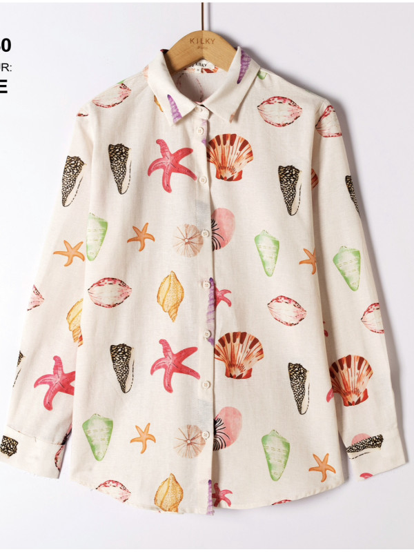 Chemise manches longues imprimé coquillages