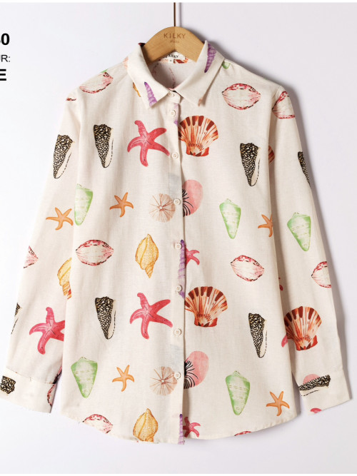 Chemise manches longues imprimé coquillages