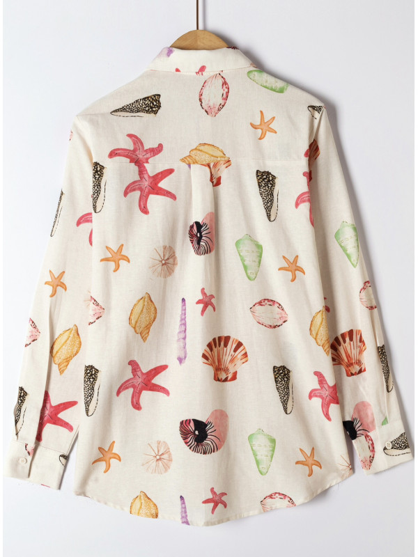 Chemise manches longues imprimé coquillages