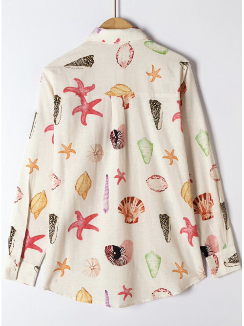 Chemise manches longues imprimé coquillages
